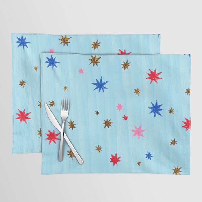 Celestial Star Twinkle in Sky Blue Watercolor Placemat Gallery Image 1