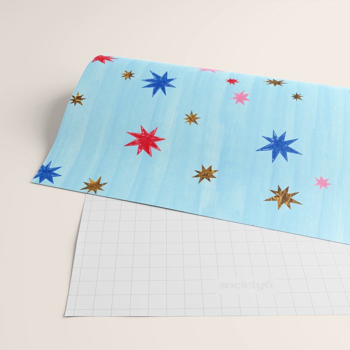 Celestial Star Twinkle in Sky Blue Watercolor Wrapping Paper Gallery Image 2