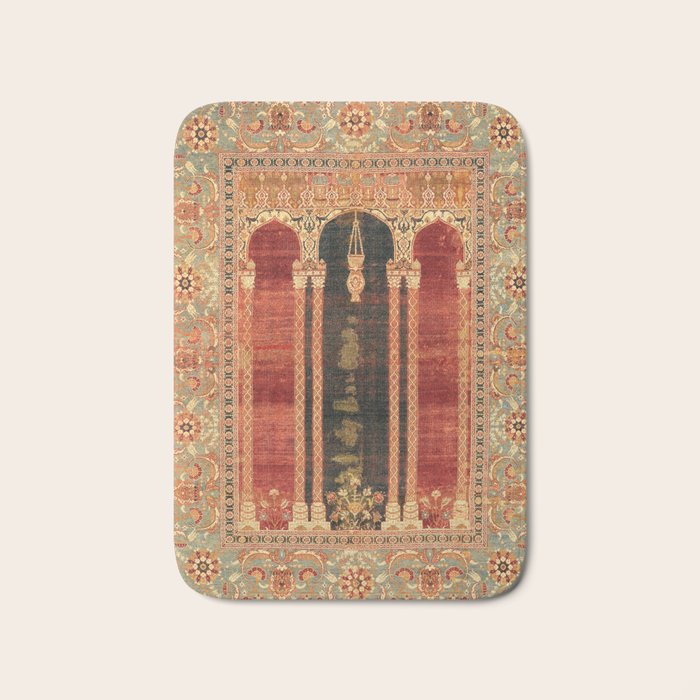16th Century Carpet with Triple-Arch Design Turkish Print Bath Mat Gallery Image 1