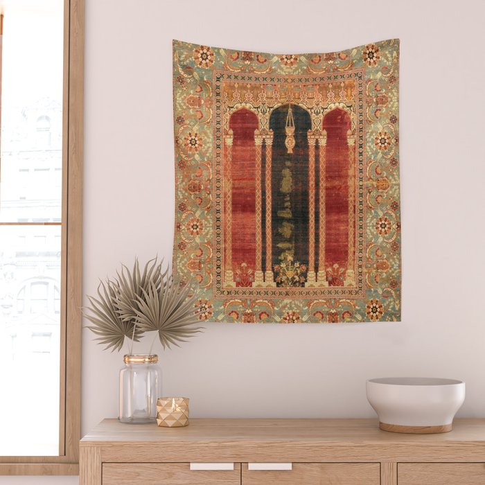 16th Century Carpet with Triple-Arch Design Turkish Print Wall Tapestry Gallery Image 2