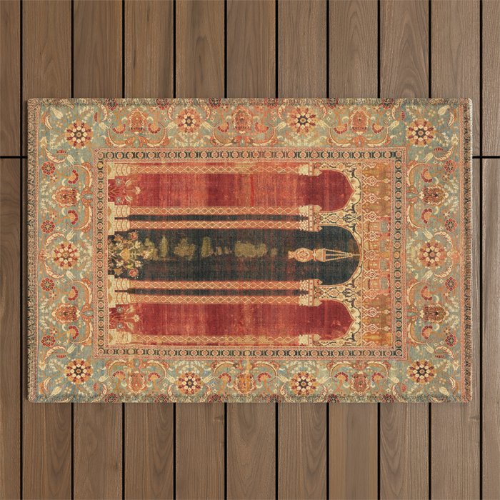 16th Century Carpet with Triple-Arch Design Turkish Print Outdoor Rug Gallery Image 1