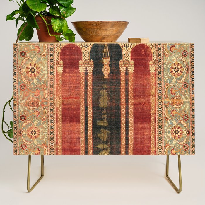 16th Century Carpet with Triple-Arch Design Turkish Print Credenza Gallery Image 1