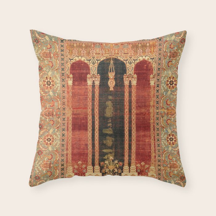 16th Century Carpet with Triple-Arch Design Turkish Print Throw Pillow Gallery Image 6
