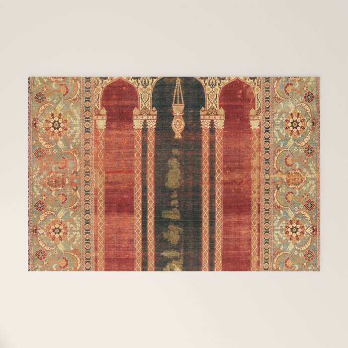 16th Century Carpet with Triple-Arch Design Turkish Print Welcome Mat Gallery Image 1