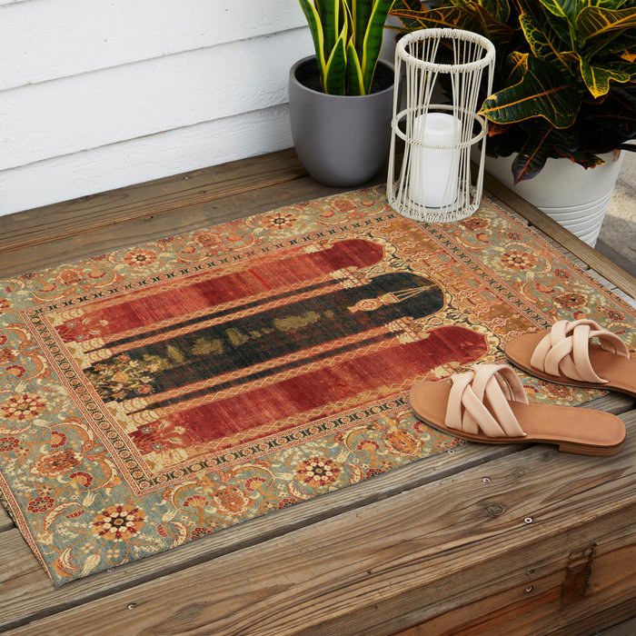 16th Century Carpet with Triple-Arch Design Turkish Print Outdoor Rug Gallery Image 2