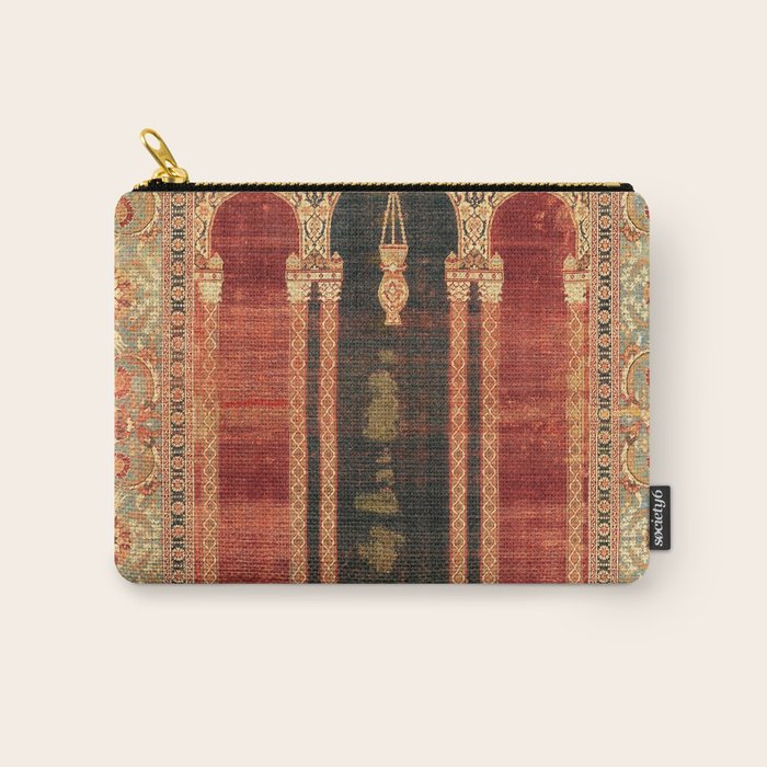16th Century Carpet with Triple-Arch Design Turkish Print Carry All Pouch Gallery Image 1