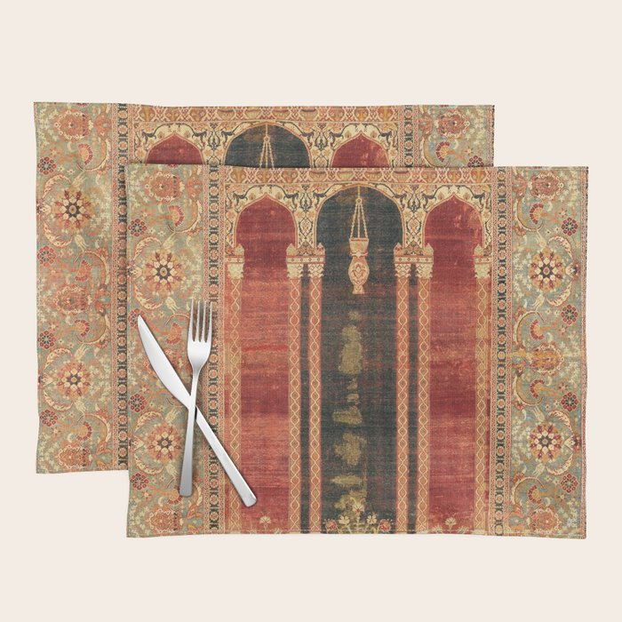 16th Century Carpet with Triple-Arch Design Turkish Print Placemat Gallery Image 1
