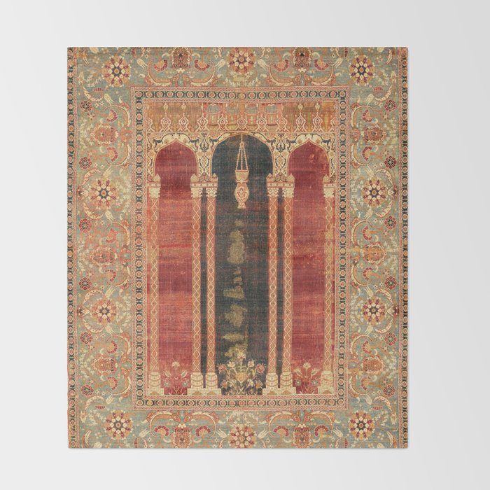 16th Century Carpet with Triple-Arch Design Turkish Print Throw Blanket Gallery Image 2