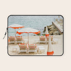 Southern France Beach Photography, Retro Beach Umbrellas, Monaco Beach Pastel Photography, Cote d'Azur France, French Riviera Print Laptop Sleeve Gallery Image 1