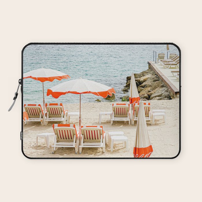 Southern France Beach Photography, Retro Beach Umbrellas, Monaco Beach Pastel Photography, Cote d'Azur France, French Riviera Print Laptop Sleeve Gallery Image 1