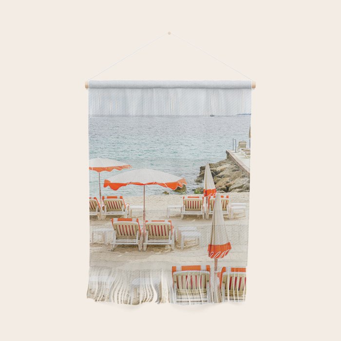 Southern France Beach Photography, Retro Beach Umbrellas, Monaco Beach Pastel Photography, Cote d'Azur France, French Riviera Print Wall Hanging Gallery Image 1