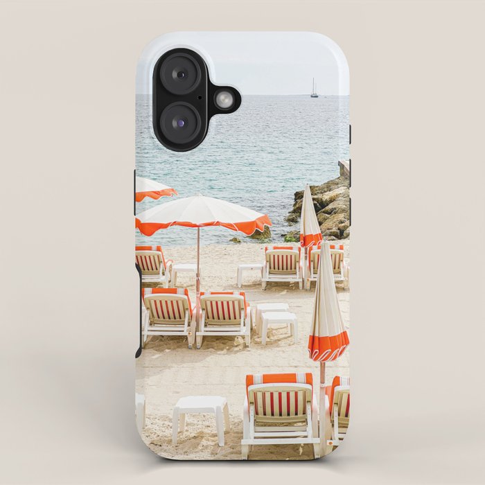 Southern France Beach Photography, Retro Beach Umbrellas, Monaco Beach Pastel Photography, Cote d'Azur France, French Riviera Print iPhone Case Gallery Image 1
