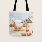Southern France Beach Photography, Retro Beach Umbrellas, Monaco Beach Pastel Photography, Cote d'Azur France, French Riviera Print Tote Bag Gallery Image 1