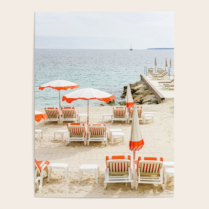 Southern France Beach Photography, Retro Beach Umbrellas, Monaco Beach Pastel Photography, Cote d'Azur France, French Riviera Print Poster Gallery Image 4