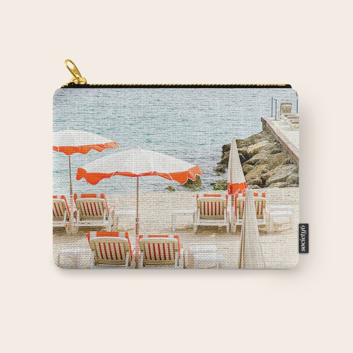 Southern France Beach Photography, Retro Beach Umbrellas, Monaco Beach Pastel Photography, Cote d'Azur France, French Riviera Print Carry All Pouch Gallery Image 1