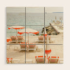 Southern France Beach Photography, Retro Beach Umbrellas, Monaco Beach Pastel Photography, Cote d'Azur France, French Riviera Print Wood Wall Art Gallery Image 1