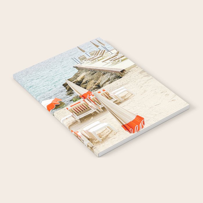 Southern France Beach Photography, Retro Beach Umbrellas, Monaco Beach Pastel Photography, Cote d'Azur France, French Riviera Print Notebook Gallery Image 1