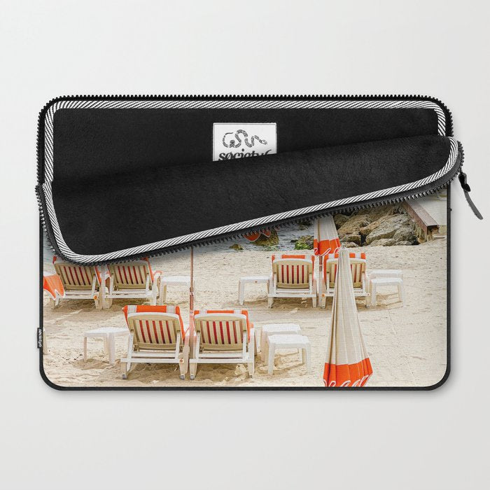 Southern France Beach Photography, Retro Beach Umbrellas, Monaco Beach Pastel Photography, Cote d'Azur France, French Riviera Print Laptop Sleeve Gallery Image 2