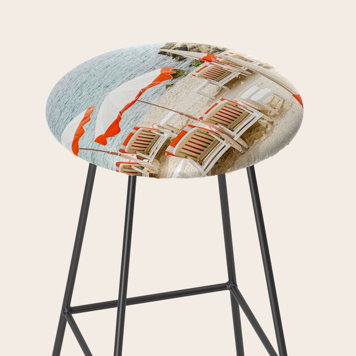 Southern France Beach Photography, Retro Beach Umbrellas, Monaco Beach Pastel Photography, Cote d'Azur France, French Riviera Print Stool Gallery Image 2