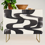 Mid Century Modern Minimalist Abstract Art Brush Strokes Black & White Ink Art Ripple Lines Credenza Gallery Image 1