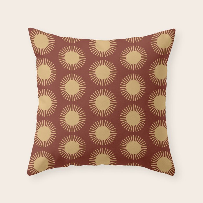Boho Summer Sun Pattern III Brick Red Throw Pillow Gallery Image 6