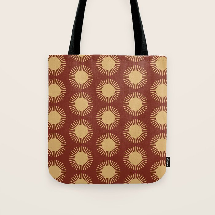 Boho Summer Sun Pattern III Brick Red Tote Bag Gallery Image 1