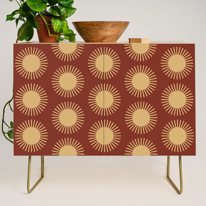 Boho Summer Sun Pattern III Brick Red Credenza Gallery Image 1