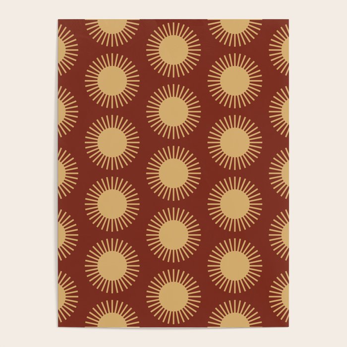 Boho Summer Sun Pattern III Brick Red Poster Gallery Image 1