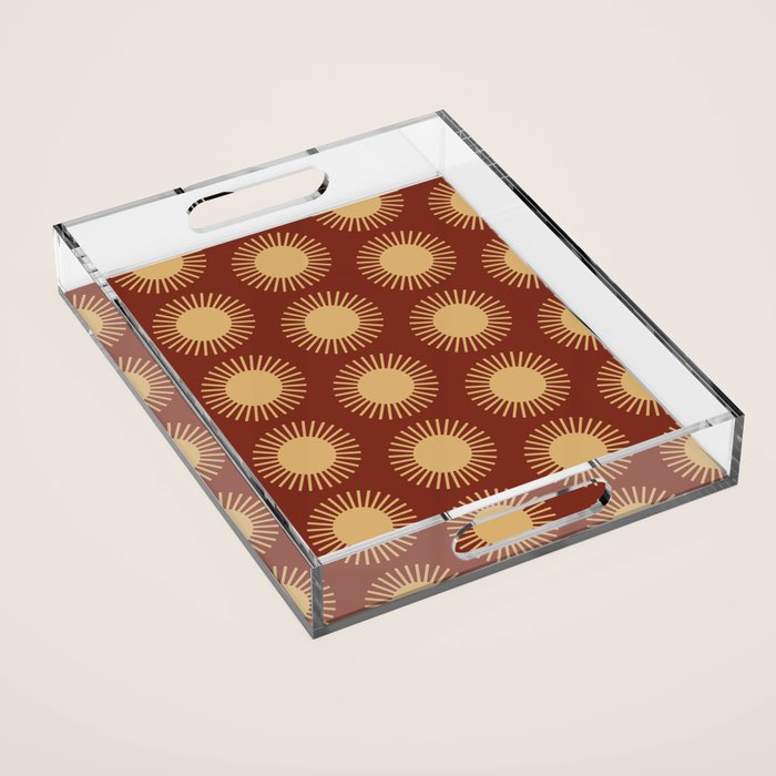 Boho Summer Sun Pattern III Brick Red Acrylic Tray Gallery Image 1