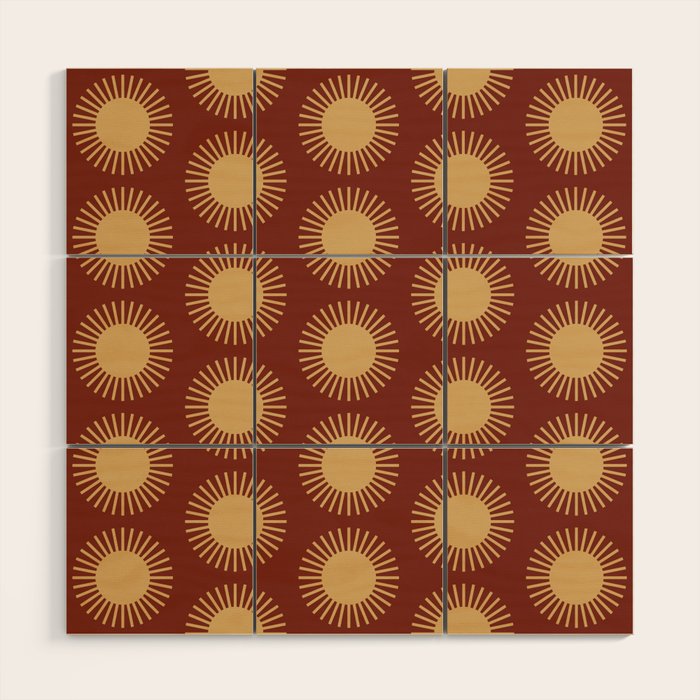 Boho Summer Sun Pattern III Brick Red Wood Wall Art Gallery Image 1