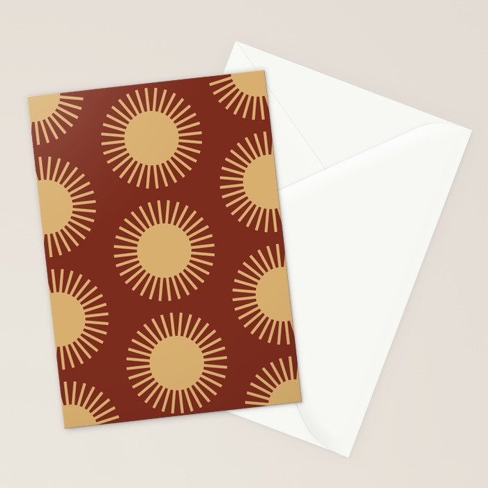 Boho Summer Sun Pattern III Brick Red Stationery Card Gallery Image 2