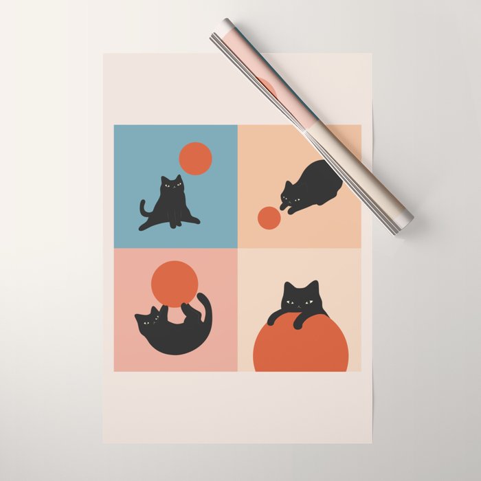 Cat and Sun 2x2 Wrapping Paper Gallery Image 1