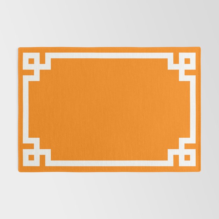 Orange and White Greek Key Square Border Rug Gallery Image 2