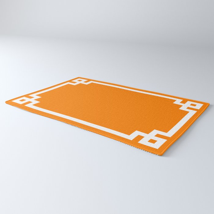 Orange and White Greek Key Square Border Rug Gallery Image 3