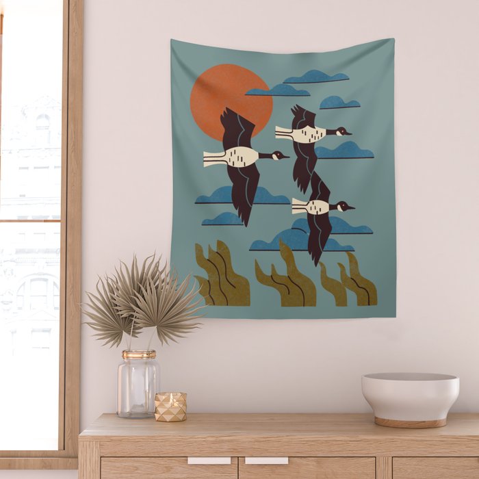 Geese Flying South Wall Tapestry Gallery Image 2