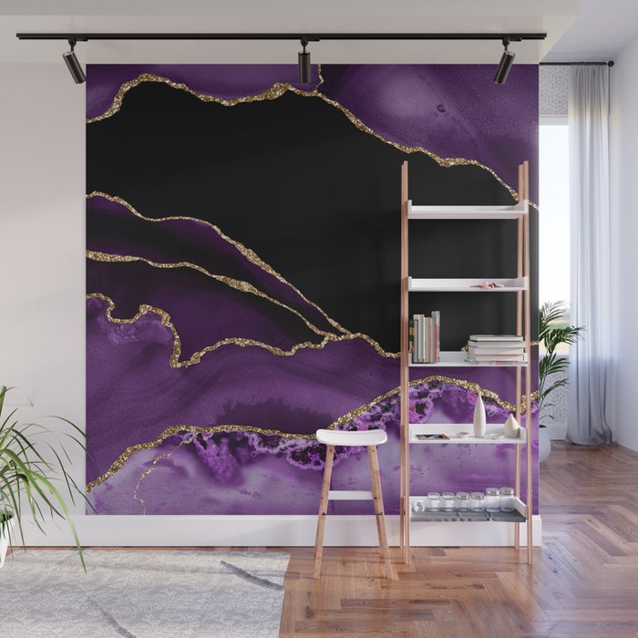 Purple Agate With Gold Glitter Veins Wall Mural Gallery Image 1