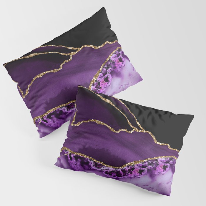 Purple Agate With Gold Glitter Veins Pillow Sham Gallery Image 3