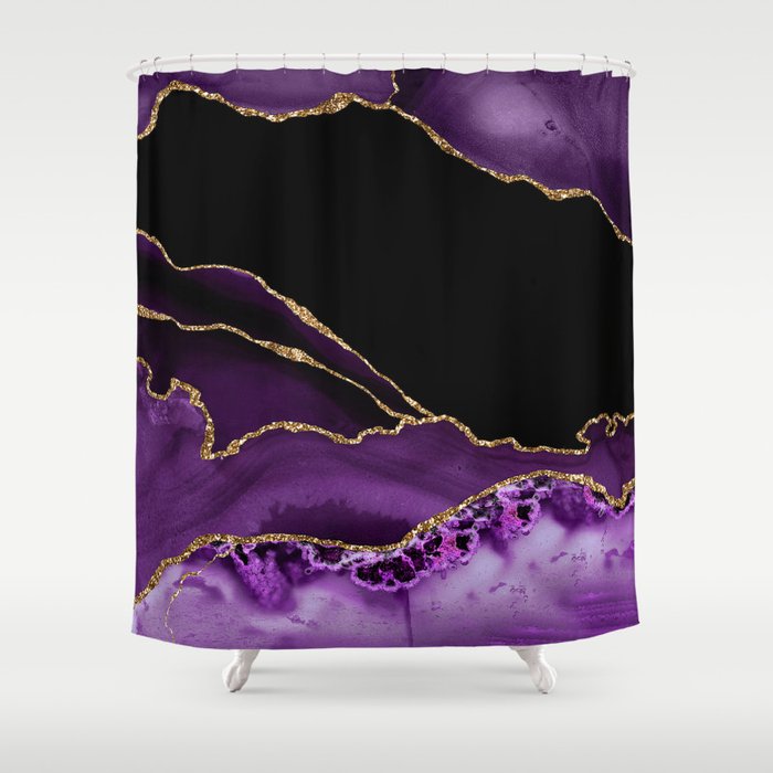 Purple Agate With Gold Glitter Veins Shower Curtain Gallery Image 1