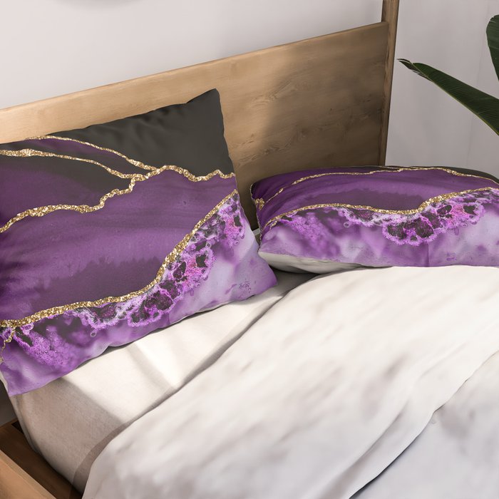 Purple Agate With Gold Glitter Veins Pillow Sham Gallery Image 2