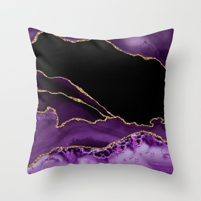 Purple Agate With Gold Glitter Veins Throw Pillow Gallery Image 1