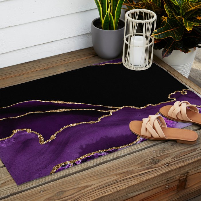 Purple Agate With Gold Glitter Veins Outdoor Rug Gallery Image 2