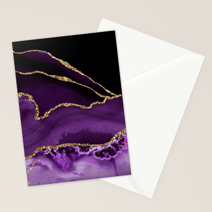Purple Agate With Gold Glitter Veins Stationery Card Gallery Image 2