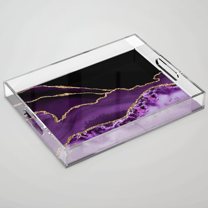 Purple Agate With Gold Glitter Veins Acrylic Tray Gallery Image 1