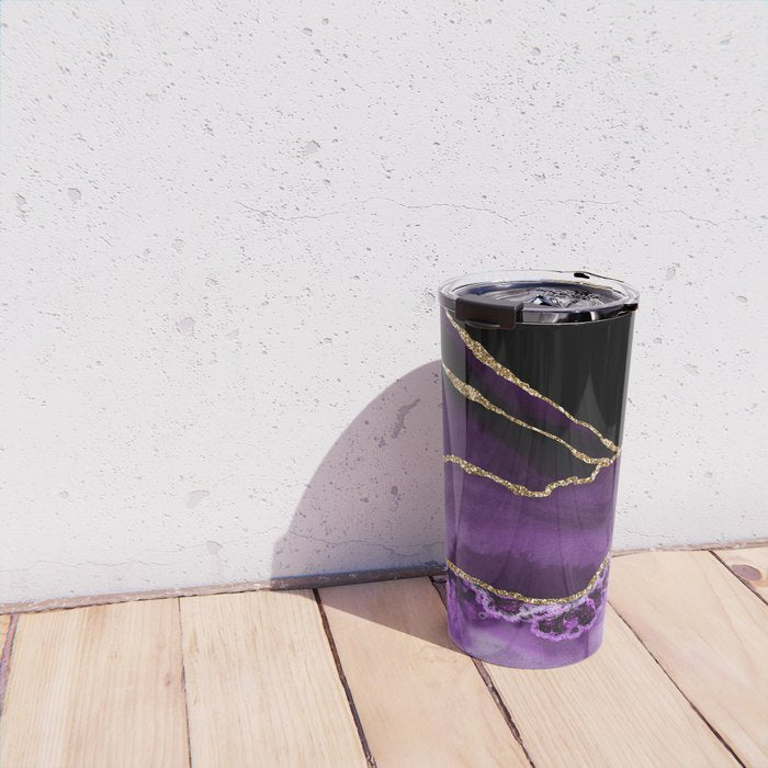 Purple Agate With Gold Glitter Veins Travel Mug Gallery Image 4