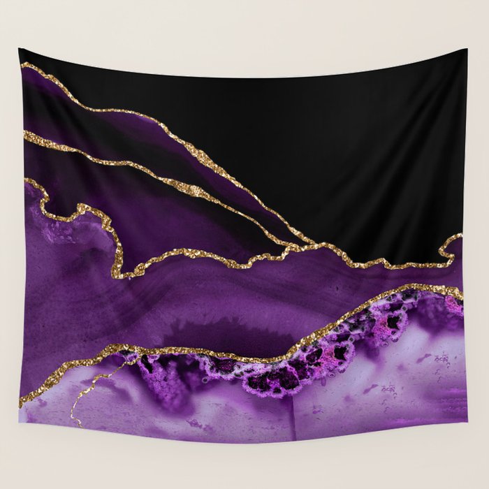 Purple Agate With Gold Glitter Veins Wall Tapestry Gallery Image 1