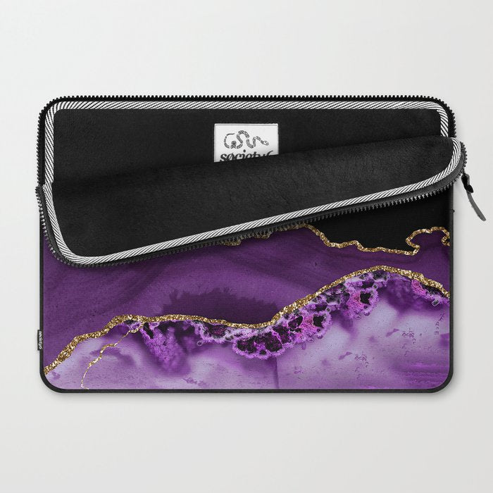 Purple Agate With Gold Glitter Veins Laptop Sleeve Gallery Image 2