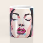 Roses Bloom Every Time I Think of You, Flowers Floral Woman Face, Feminine Chic Pink Nature Fashion Beauty, Vintage Female Eclectic Bohemian Painting  Coffee Mug Gallery Image 4