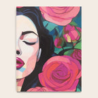 Roses Bloom Every Time I Think of You, Flowers Floral Woman Face, Feminine Chic Pink Nature Fashion Beauty, Vintage Female Eclectic Bohemian Painting  Notebook Gallery Image 4