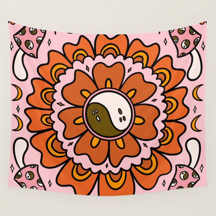 Spooky Yin Yang Flower Wall Tapestry Gallery Image 1