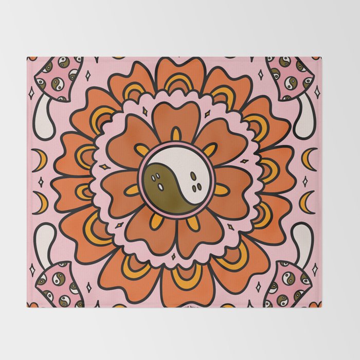 Spooky Yin Yang Flower Throw Blanket Gallery Image 2